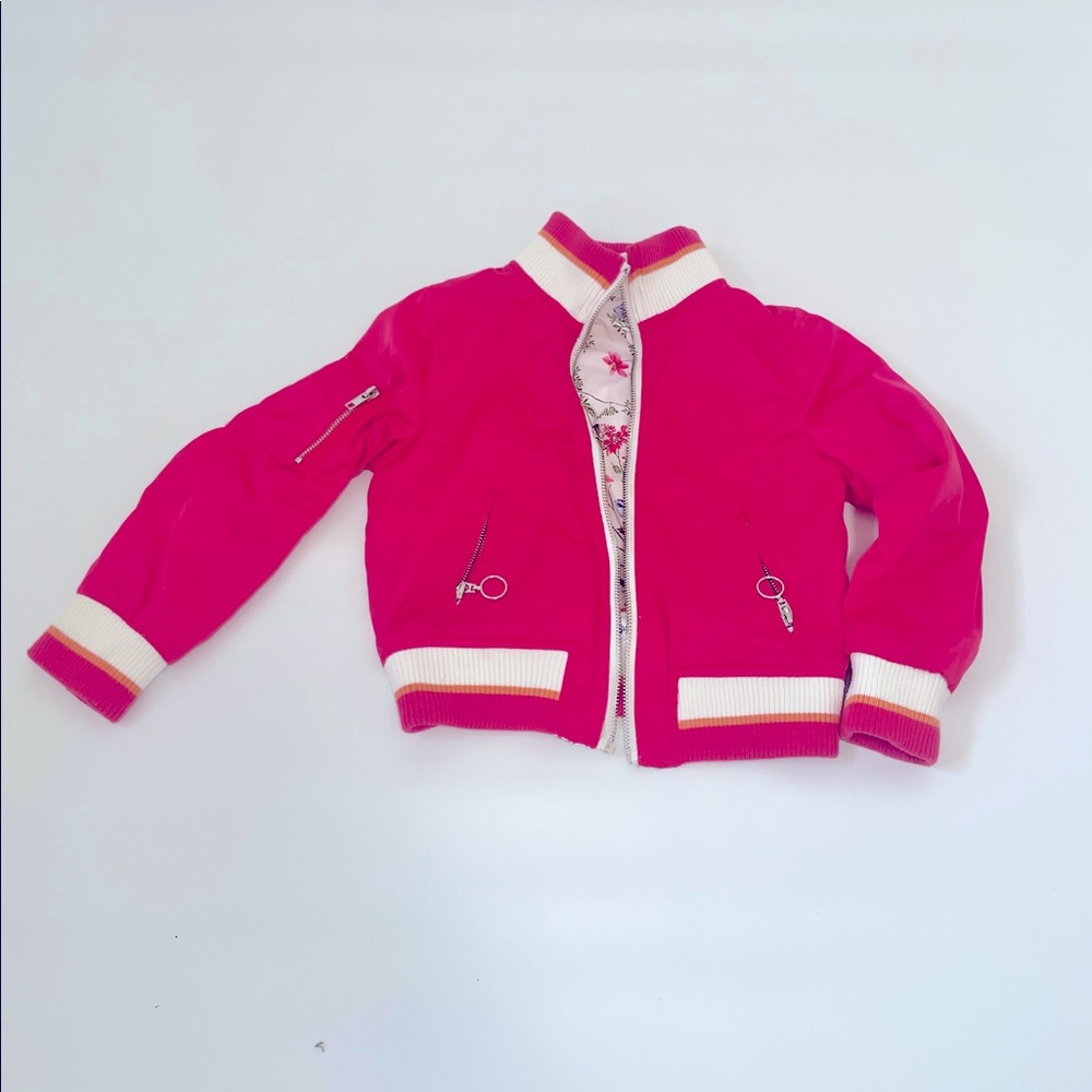 Size 6 designer inspired, silky light weight reversible bomber jacket.  LIKE NEW